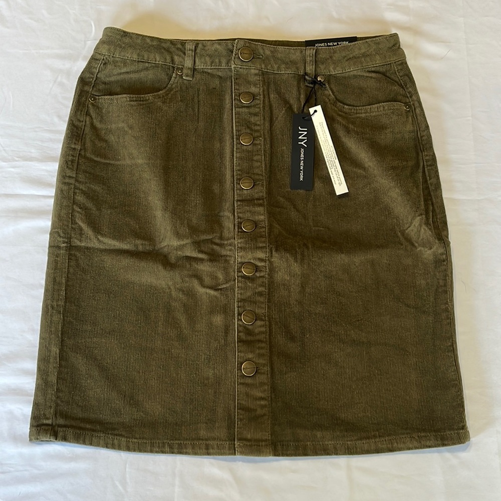 Jones NY High PLUS Corduroy Midi Pencil Skirt in Olive Green Fatigue STRETCH NWT